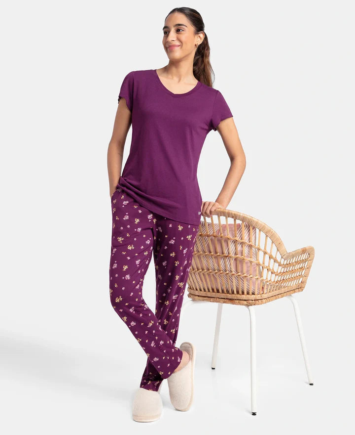 Jockey T-Shirt & Pyjama Sleep Set Cotton Short Sleeve - Purple Wine